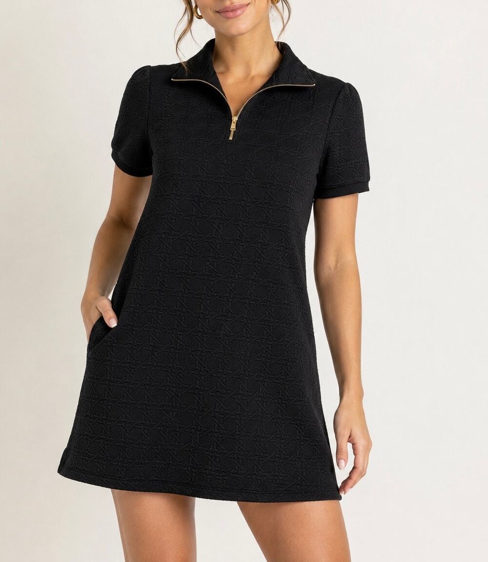 SSYS The Label Black Textured Jacquard Quarter Zip Mini Dress Size L Minimalist